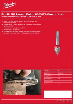 MILWAUKEE Fréza se stopkou 8 mm Laser Point, 12,7/57,2 mm – 1 ks 4932500960 A4 PDF