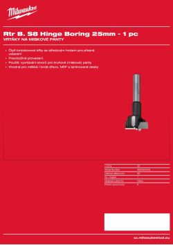 MILWAUKEE Vrták na miskové panty, stopka 8 mm, průměr 25 mm – 1 ks 4932501043 A4 PDF