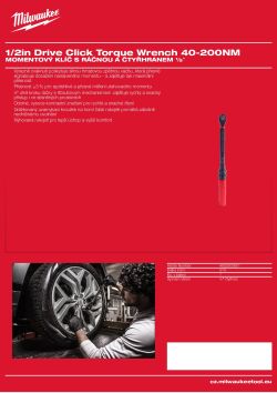 MILWAUKEE Momentový klíč s ráčnou a čtyřhranem ½″ 40 - 200 NM 4932500851 A4 PDF