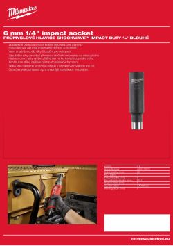 MILWAUKEE Průmyslová hlavice SHOCKWAVE™ IMPACT DUTY ¼″ HEX 6 mm prodloužená 4932478000 A4 PDF