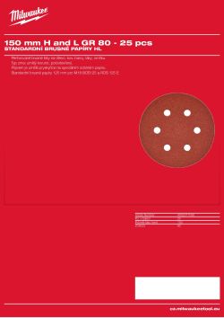 MILWAUKEE Standard Sanding Sheets for Random Orbital Sanders 4932371598 A4 PDF