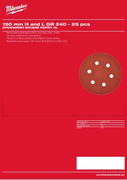 MILWAUKEE Standard Sanding Sheets for Random Orbital Sanders 4932371601 A4 PDF