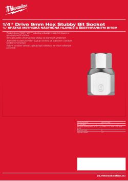 MILWAUKEE 1/4'' Drive Hex Stubby Bit Socket 4932500481 A4 PDF