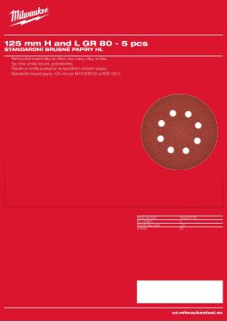 MILWAUKEE Standard Sanding Sheets for Random Orbital Sanders 4932367742 A4 PDF