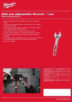 MILWAUKEE 200 mm nastavitelný klíč 48227408 A4 PDF
