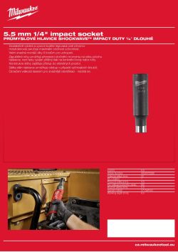 MILWAUKEE Průmyslová hlavice SHOCKWAVE™ IMPACT DUTY ¼″ HEX 5,5 mm prodloužená 4932472286 A4 PDF