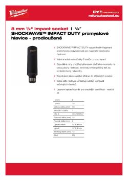 MILWAUKEE 8 mm ½" průmyslová hlavice prodloužená 4932352847 A4 PDF
