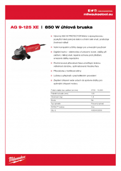 MILWAUKEE AG 9 Kompaktní 850 W 125 mm úhlová bruska 4933403206 A4 PDF