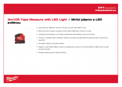 MILWAUKEE Tape Measure with LED Light Měřicí pásmo 3 m/10 ft s LED svítilnou 48226602 A4 PDF