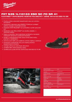 MILWAUKEE Flextred™ S3S bezpečnostní polobotky černé 1L110133 ESD SC FO SR 41 4932493719 A4 PDF