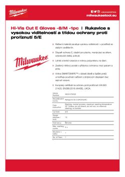 MILWAUKEE Rukavice Hi-Vis Cut Cut E - 8/M - 1 pár 4932479932 A4 PDF