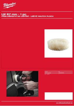 MILWAUKEE Leštící polštářek z jehněčí vlny. Upevnění "Hook and loop". Pro použití s leštící / brusnou podložkou. 4932430491 A4 PDF
