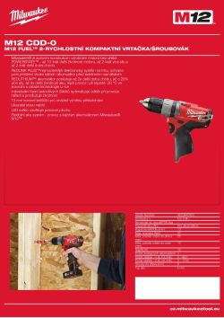 MILWAUKEE M12 FUEL™ 2-rychlostní kompaktní vrtačka/šroubovák 4933440400 A4 PDF