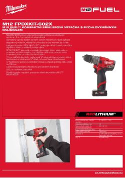 MILWAUKEE M12 FUEL™ kompaktní příklepová vrtačka s rychlovýměnným sklíčidlem 4933464189 A4 PDF