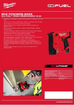MILWAUKEE M12 FUEL™ přímá hřebíkovačka 18 GA 4933493356 A4 PDF