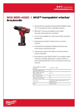 MILWAUKEE M12™ kompaktní vrtačka/šroubovák 4933441925 A4 PDF