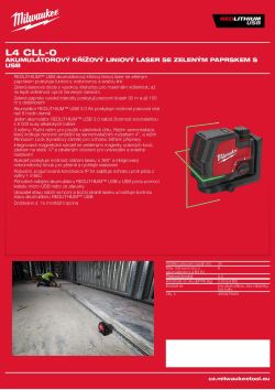 MILWAUKEE Akumulátorový křížový liniový laser se zeleným paprskem s USB 4933479429 A4 PDF