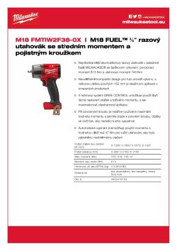 MILWAUKEE M18 FUEL™ ⅜″ razový utahovák se středním momentem a pojistným kroužkem 4933479153 A4 PDF