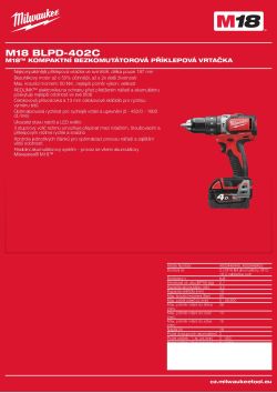 MILWAUKEE M18™ kompaktní bezkomutátorová příklepová vrtačka 4933448453 A4 PDF