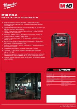 MILWAUKEE M18™ rádio/nabíječka Bluetooth® 4933446639 A4 PDF