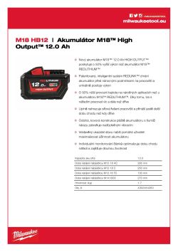 MILWAUKEE M18™ HIGH OUTPUT™ 12,0 Ah akumulátor 4932464260 A4 PDF