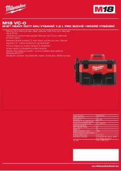 MILWAUKEE M18™ Heavy Duty aku vysavač 7,5 l pro suché i mokré vysávání 4933433601 A4 PDF