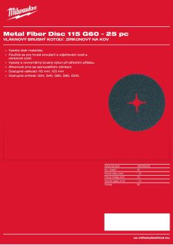 MILWAUKEE Vláknový brusný kotouč na kov 115 mm, G60 – 25 ks 4932500220 A4 PDF
