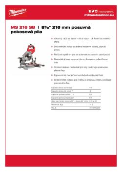 MILWAUKEE 8 ½"216 mm posuvná pokosová pila 4933471055 A4 PDF
