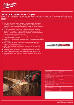 MILWAUKEE AX™ karbidové zuby - 230 mm - 1 ks 48005226 A4 PDF