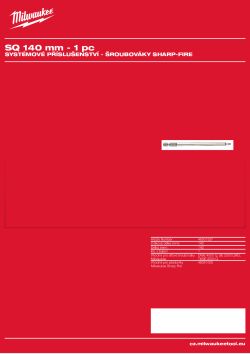 MILWAUKEE Čtvercová koncovka. Pro zásobník Sharp-Fire 48051005. délka 140 mm. 48301527 A4 PDF