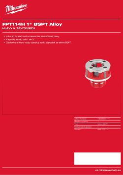 MILWAUKEE Závitořezná hlava FPT2H1″ BSPT z legované oceli 4932480247 A4 PDF