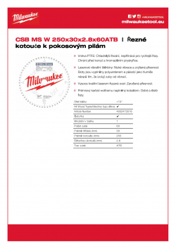 MILWAUKEE Circular saw blades for mitre saws Gen II CSB MS W 250 x 30 x 2.8 x 60ATB 4932472016 A4 PDF