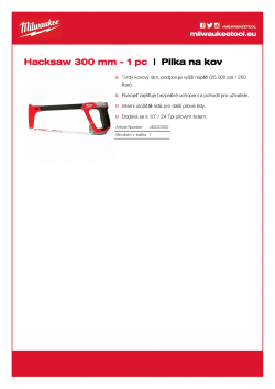 MILWAUKEE Hacksaw Pílka na kov 48220050 A4 PDF
