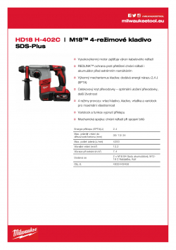 MILWAUKEE HD18 H M18™ 4-režimové kladivo SDS-Plus 4933443468 A4 PDF