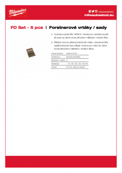 MILWAUKEE Forstner Drills / sets Sada 5 ks Forstnerových vrtáků 4932373379 A4 PDF