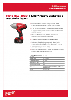 MILWAUKEE HD18 HIW M18™ rázový utahovák s aretačním čepem 4933441260 A4 PDF