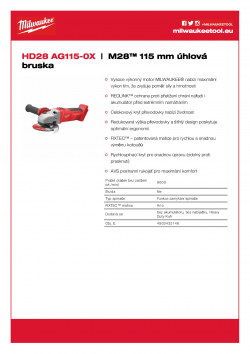 MILWAUKEE HD28 AG115 M28™ 115 mm úhlová bruska 4933432146 A4 PDF