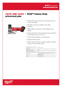 MILWAUKEE HD18 JSB M18™ Heavy Duty přímočará pila 4933426660 A4 PDF
