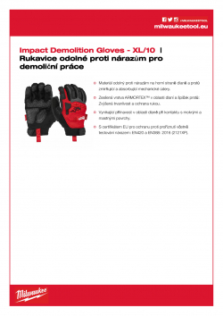 MILWAUKEE Impact Demolition Gloves Rukavice odolné proti nárazům pro demoliční práce - XL/10 - 1 ks 4932471910 A4 PDF