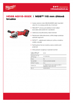 MILWAUKEE HD28 AG115 M28™ 115 mm úhlová bruska 4933448540 A4 PDF