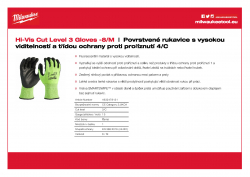MILWAUKEE Hi-Vis Cut Level 3 Gloves Povrstvené rukavice s vysokou viditelností a třídou ochrany proti proříznutí 3 - M/8 - 1 ks 4932478131 A4 PDF