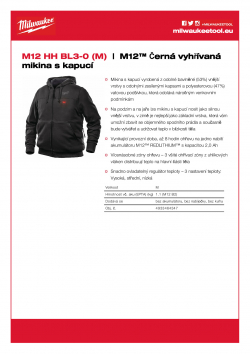 MILWAUKEE M12 HH BL3 M12™ Černá vyhřívaná mikina s kapucí 4933464347 A4 PDF