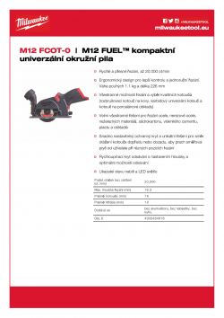 MILWAUKEE M12 FCOT M12 FUEL™ kompaktní univerzální okružní pila 4933464618 A4 PDF