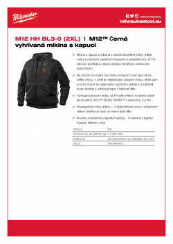 MILWAUKEE M12 HH BL3 M12™ Černá vyhřívaná mikina s kapucí 4933464350 A4 PDF