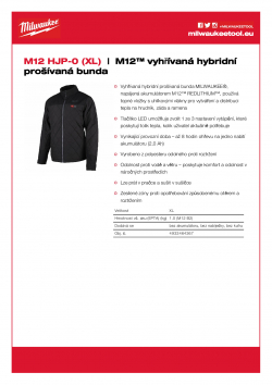MILWAUKEE M12 HJP M12™ vyhřívaná hybridní prošívaná bunda 4933464367 A4 PDF