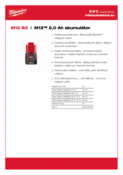 MILWAUKEE M12 B2 M12™ 2,0 Ah akumulátor 4932430064 A4 PDF