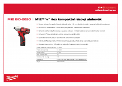 MILWAUKEE M12 BID M12™ ¼″ Hex kompaktní rázový utahovák 4933441960 A4 PDF
