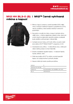 MILWAUKEE M12 HH BL3 M12™ Černá vyhřívaná mikina s kapucí 4933464346 A4 PDF