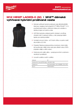 MILWAUKEE M12 HBWP LADIES M12™ dámská vyhřívaná hybridní prošívaná vesta 4933464804 A4 PDF