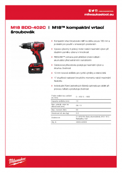 MILWAUKEE M18 BDD M18™ kompaktní vrtací šroubovák 4933443565 A4 PDF